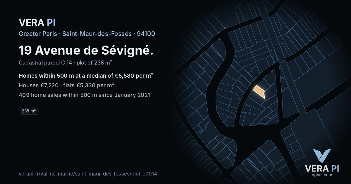 19 Avenue de Sévigné, Saint-Maur-des-Fossés at night – the plot lit, the parcels around coloured by the prices near them