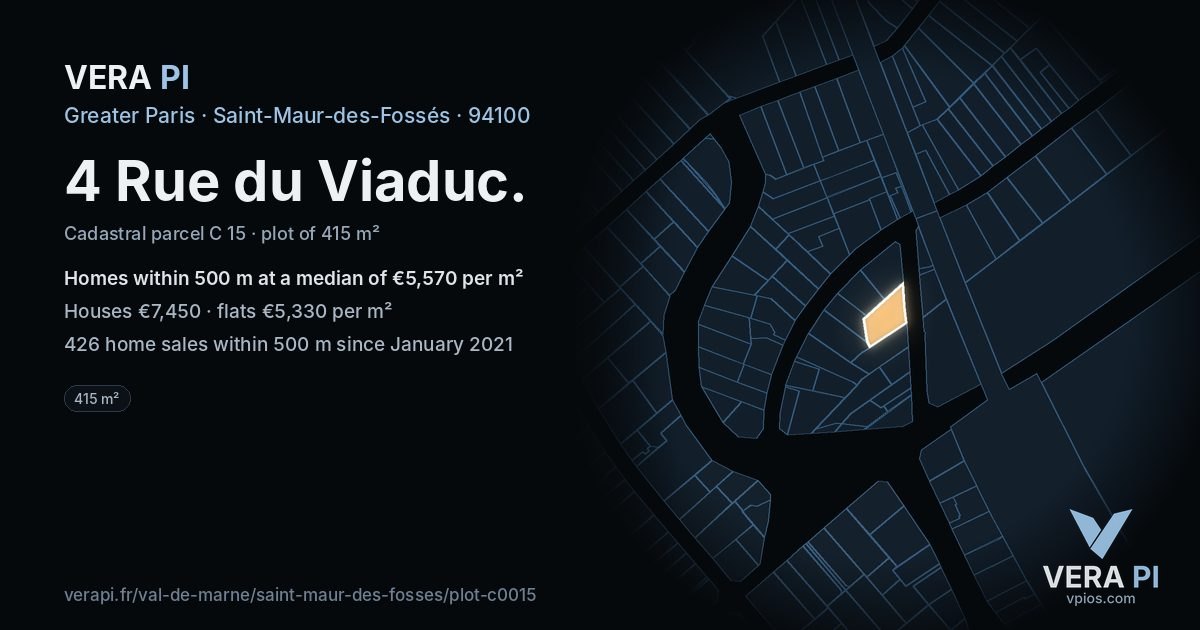 4 Rue du Viaduc, Saint-Maur-des-Fossés at night – the plot lit, the parcels around coloured by the prices near them