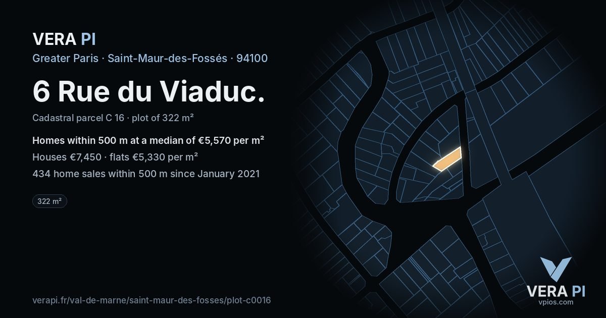 6 Rue du Viaduc, Saint-Maur-des-Fossés at night – the plot lit, the parcels around coloured by the prices near them