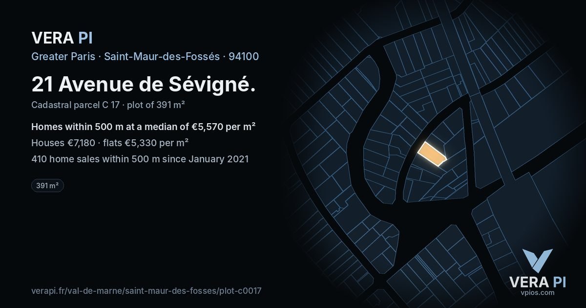 21 Avenue de Sévigné, Saint-Maur-des-Fossés at night – the plot lit, the parcels around coloured by the prices near them