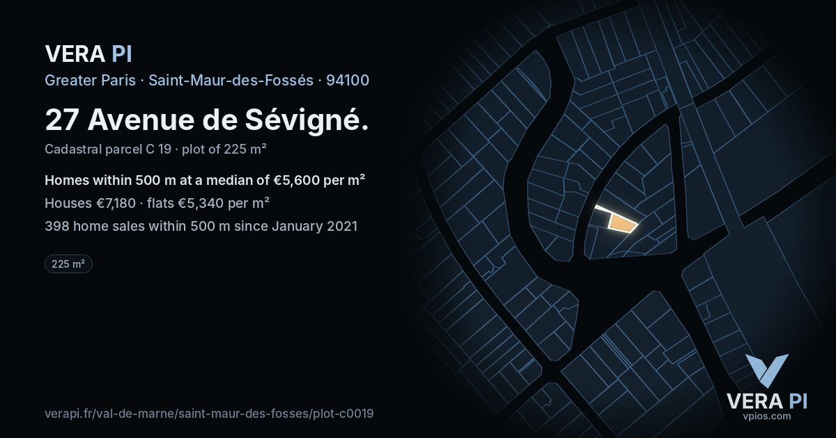 27 Avenue de Sévigné, Saint-Maur-des-Fossés at night – the plot lit, the parcels around coloured by the prices near them