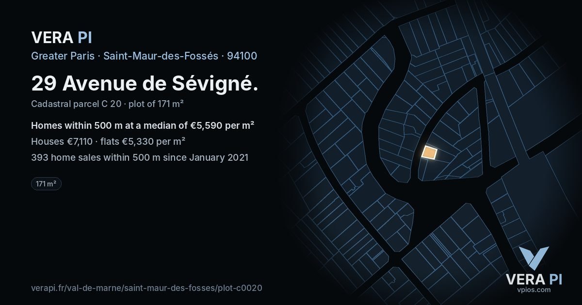 29 Avenue de Sévigné, Saint-Maur-des-Fossés at night – the plot lit, the parcels around coloured by the prices near them