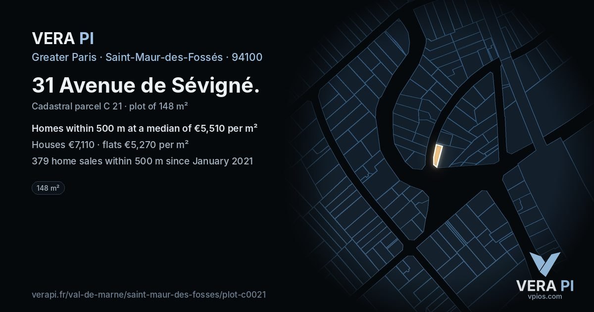 31 Avenue de Sévigné, Saint-Maur-des-Fossés at night – the plot lit, the parcels around coloured by the prices near them