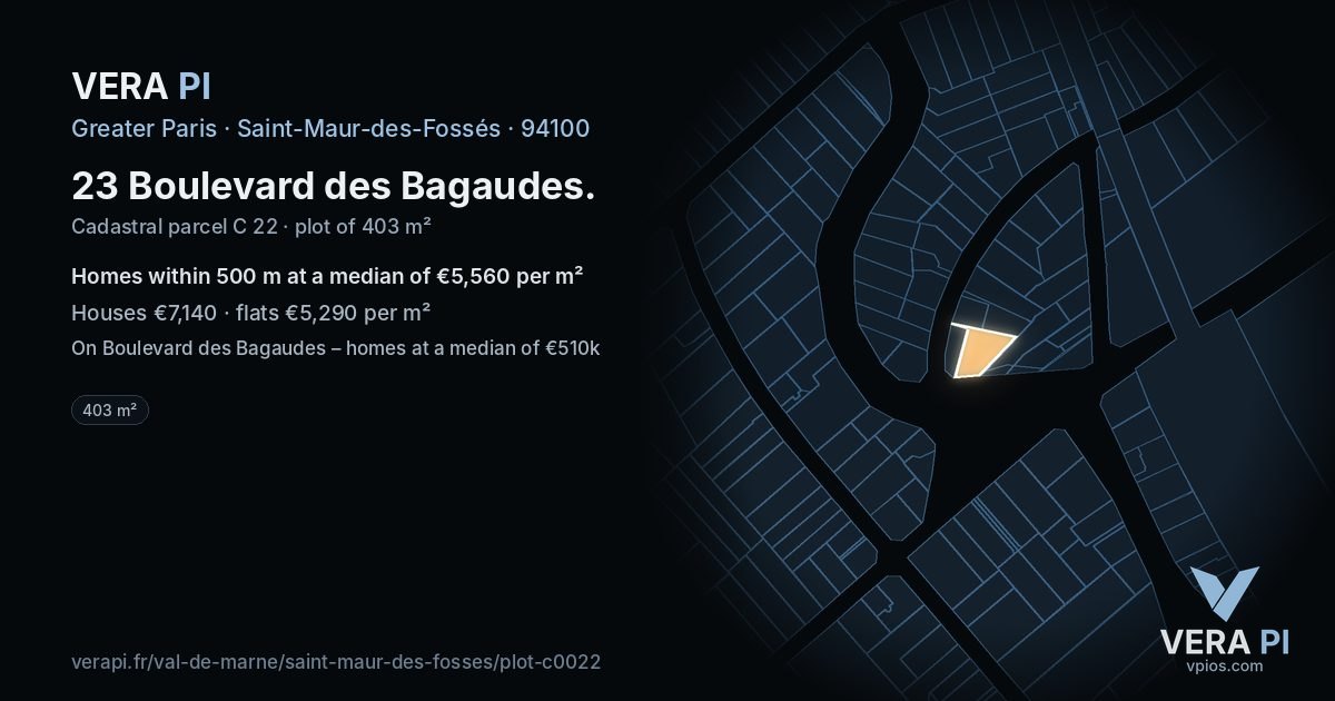 23 Boulevard des Bagaudes, Saint-Maur-des-Fossés at night – the plot lit, the parcels around coloured by the prices near them