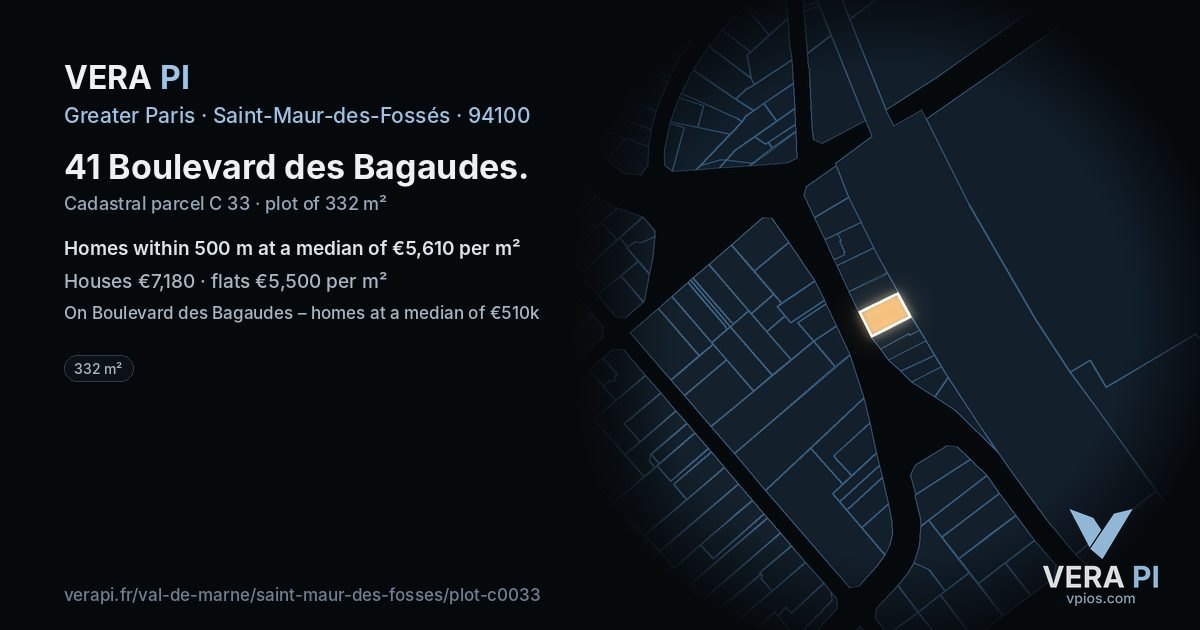 41 Boulevard des Bagaudes, Saint-Maur-des-Fossés at night – the plot lit, the parcels around coloured by the prices near them