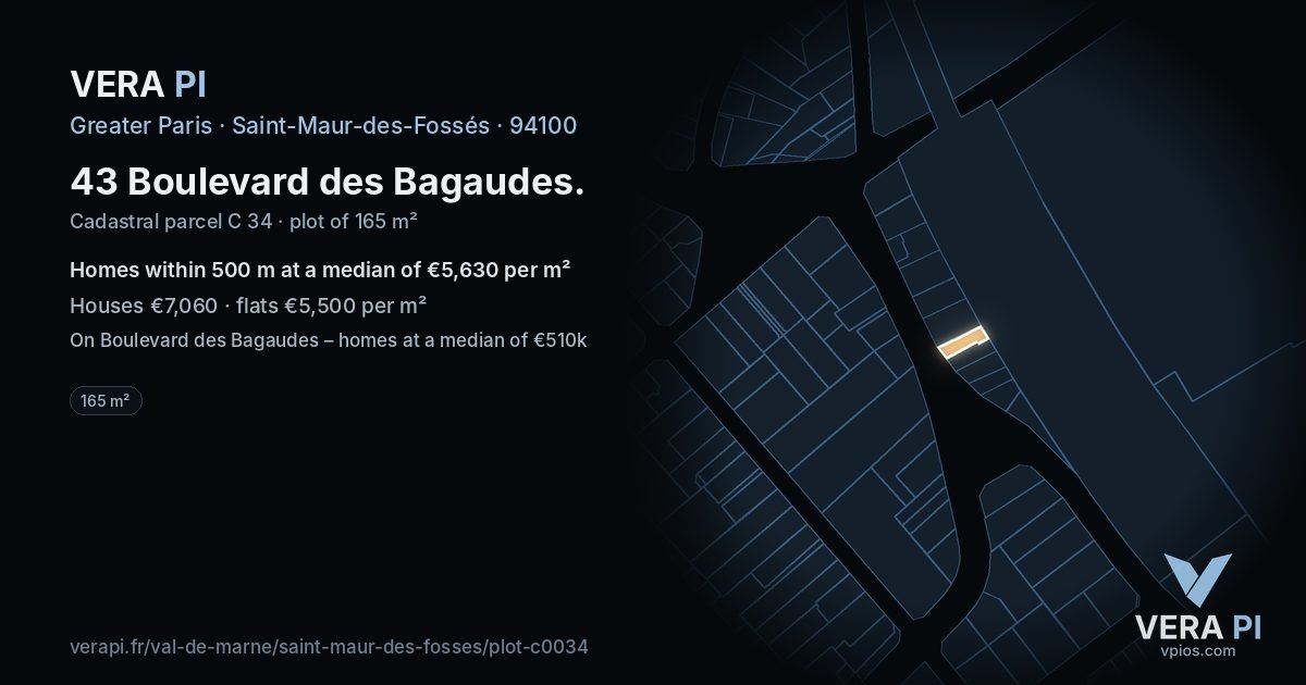 43 Boulevard des Bagaudes, Saint-Maur-des-Fossés at night – the plot lit, the parcels around coloured by the prices near them
