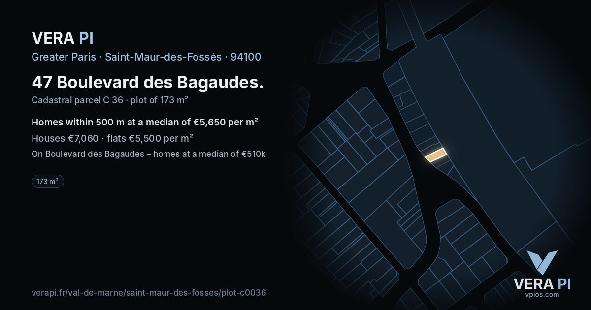 47 Boulevard des Bagaudes, Saint-Maur-des-Fossés at night – the plot lit, the parcels around coloured by the prices near them