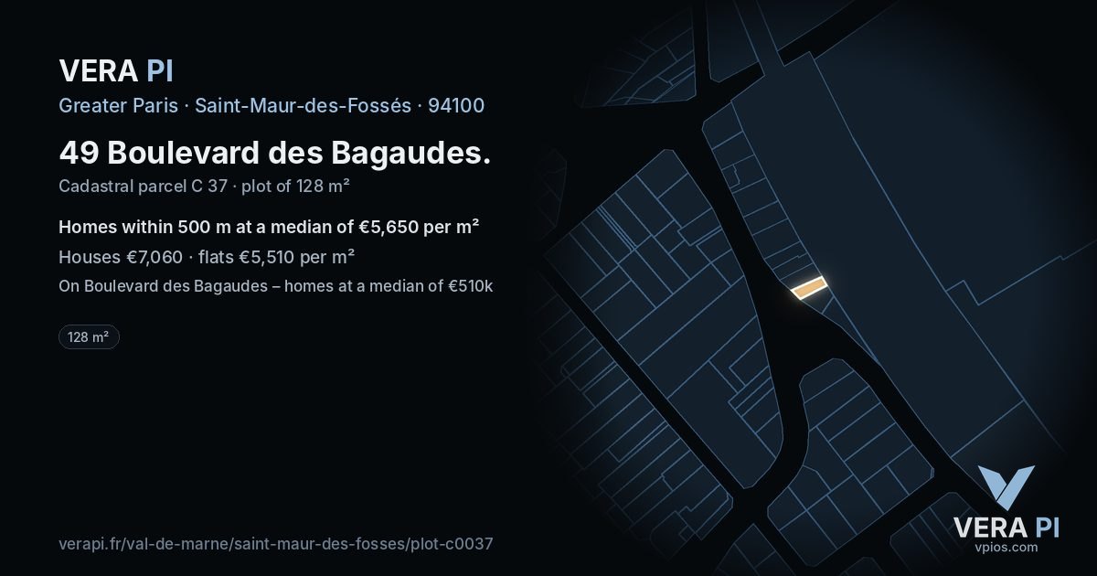 49 Boulevard des Bagaudes, Saint-Maur-des-Fossés at night – the plot lit, the parcels around coloured by the prices near them