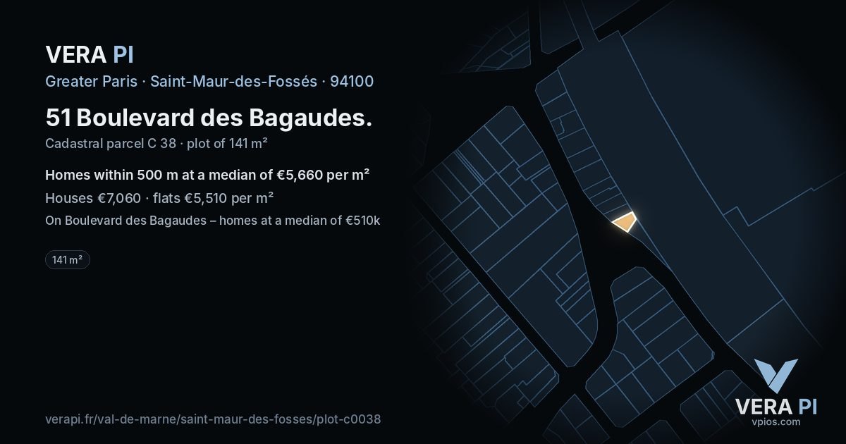 51 Boulevard des Bagaudes, Saint-Maur-des-Fossés at night – the plot lit, the parcels around coloured by the prices near them