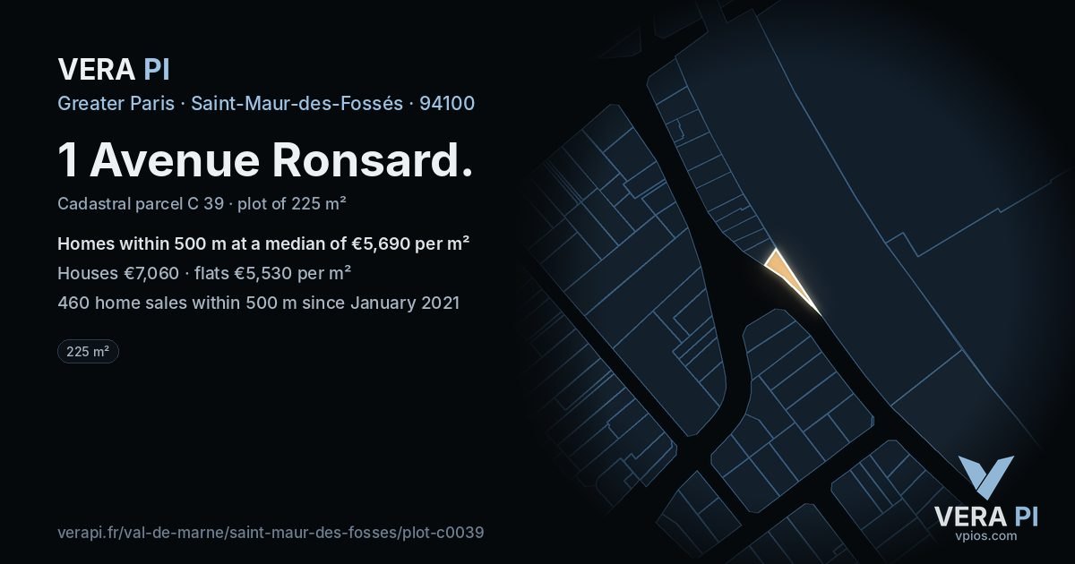 1 Avenue Ronsard, Saint-Maur-des-Fossés at night – the plot lit, the parcels around coloured by the prices near them