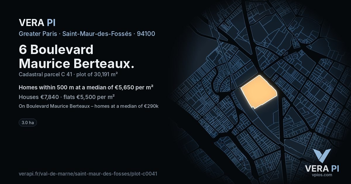 6 Boulevard Maurice Berteaux, Saint-Maur-des-Fossés at night – the plot lit, the parcels around coloured by the prices near them