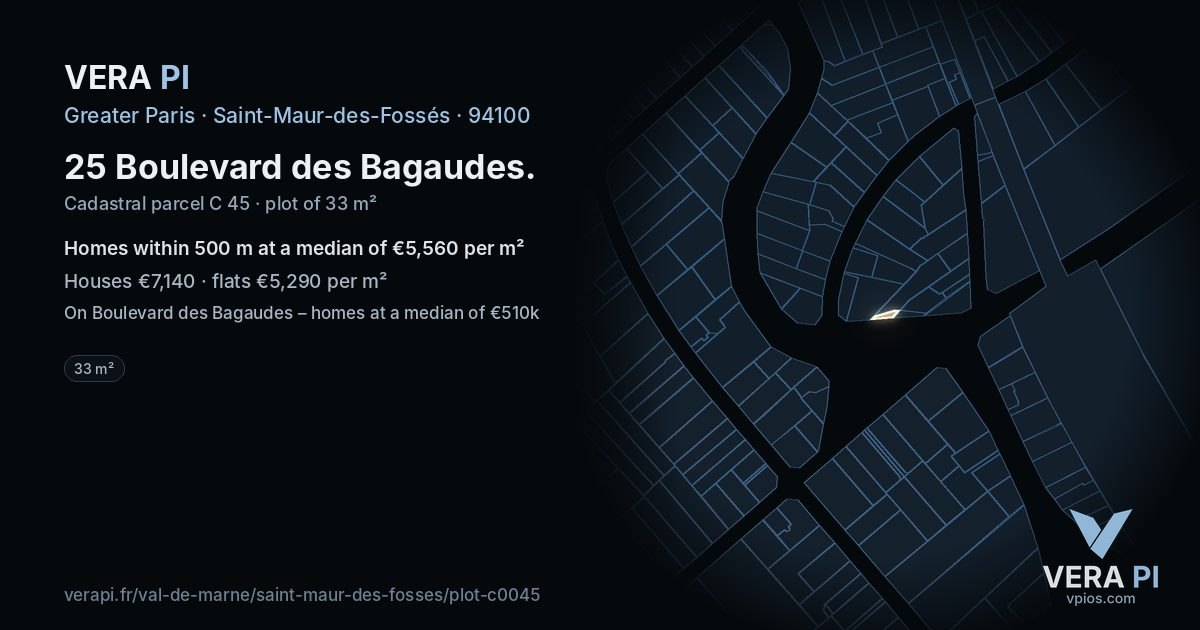 25 Boulevard des Bagaudes, Saint-Maur-des-Fossés at night – the plot lit, the parcels around coloured by the prices near them