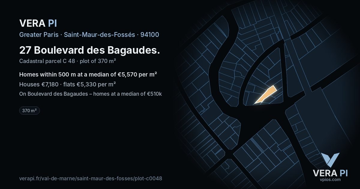 27 Boulevard des Bagaudes, Saint-Maur-des-Fossés at night – the plot lit, the parcels around coloured by the prices near them