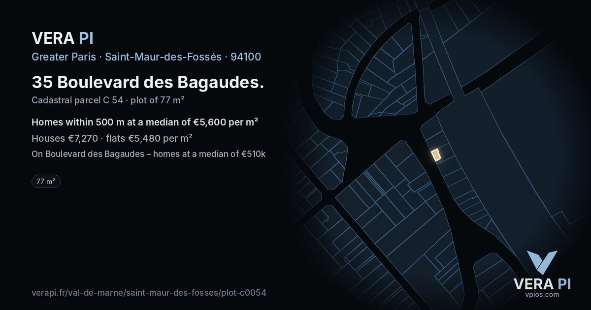 35 Boulevard des Bagaudes, Saint-Maur-des-Fossés at night – the plot lit, the parcels around coloured by the prices near them