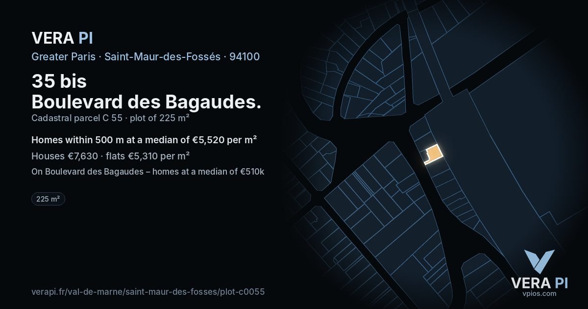 35 bis Boulevard des Bagaudes, Saint-Maur-des-Fossés at night – the plot lit, the parcels around coloured by the prices near them