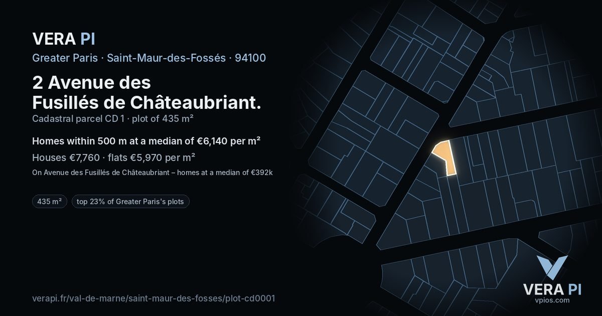 2 Avenue des Fusillés de Châteaubriant, Saint-Maur-des-Fossés at night – the plot lit, the parcels around coloured by the prices near them