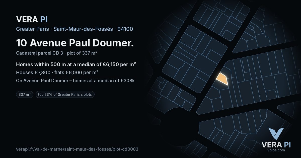 10 Avenue Paul Doumer, Saint-Maur-des-Fossés at night – the plot lit, the parcels around coloured by the prices near them