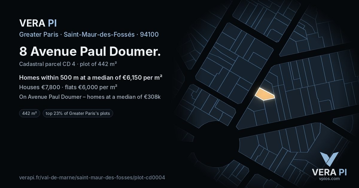 8 Avenue Paul Doumer, Saint-Maur-des-Fossés at night – the plot lit, the parcels around coloured by the prices near them