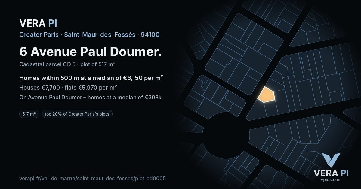 6 Avenue Paul Doumer, Saint-Maur-des-Fossés at night – the plot lit, the parcels around coloured by the prices near them