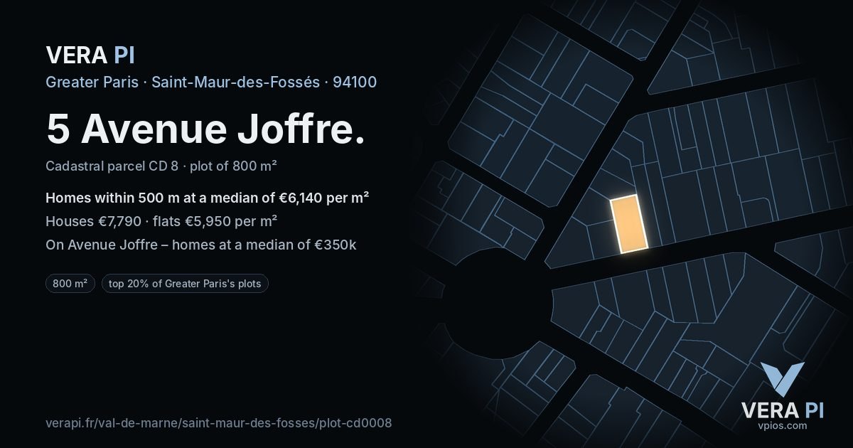 5 Avenue Joffre, Saint-Maur-des-Fossés at night – the plot lit, the parcels around coloured by the prices near them