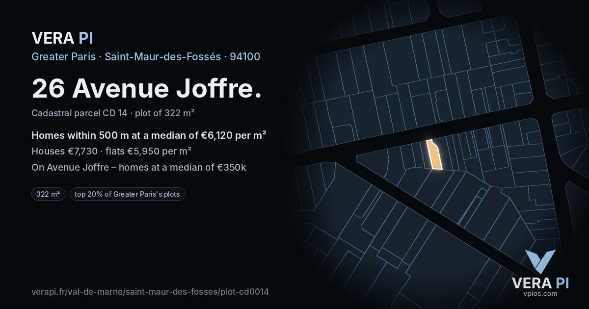 26 Avenue Joffre, Saint-Maur-des-Fossés at night – the plot lit, the parcels around coloured by the prices near them