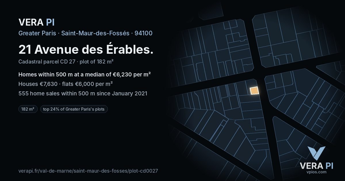 21 Avenue des Érables, Saint-Maur-des-Fossés at night – the plot lit, the parcels around coloured by the prices near them