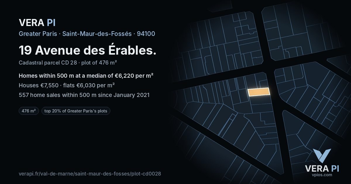 19 Avenue des Érables, Saint-Maur-des-Fossés at night – the plot lit, the parcels around coloured by the prices near them