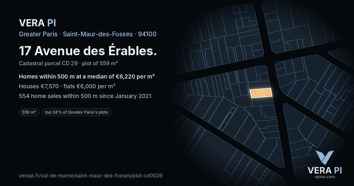 17 Avenue des Érables, Saint-Maur-des-Fossés at night – the plot lit, the parcels around coloured by the prices near them