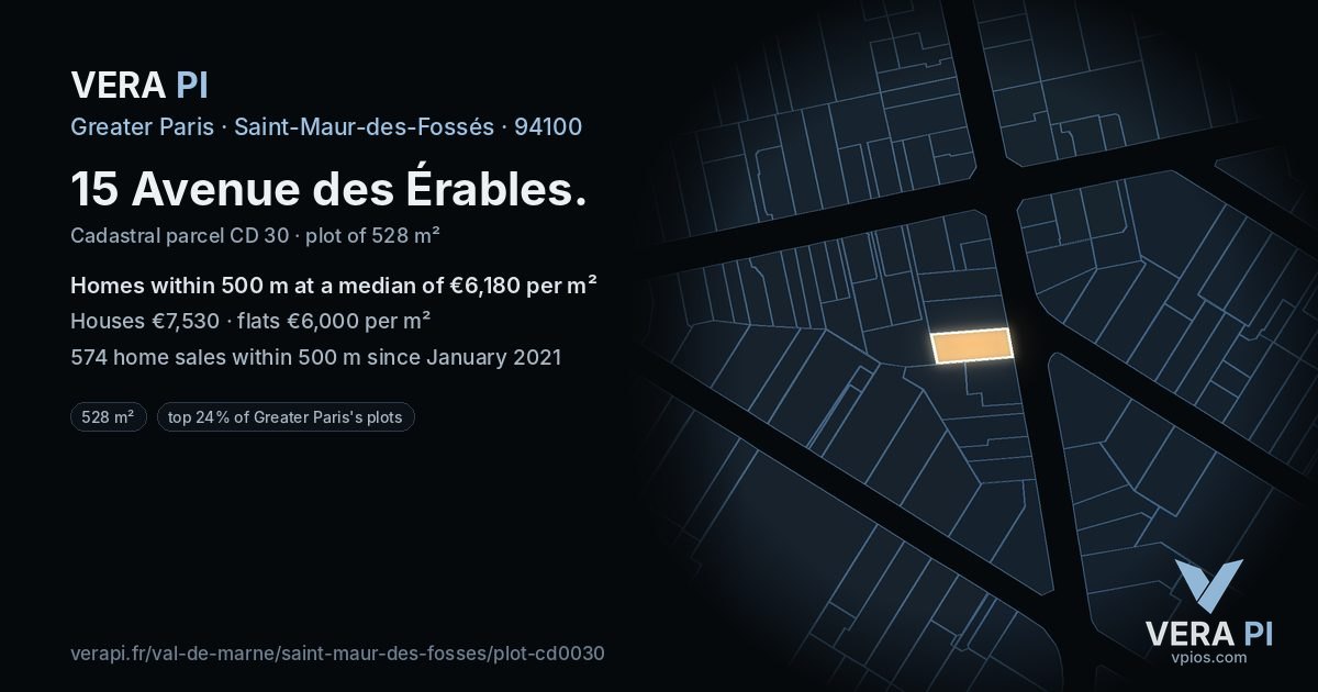 15 Avenue des Érables, Saint-Maur-des-Fossés at night – the plot lit, the parcels around coloured by the prices near them