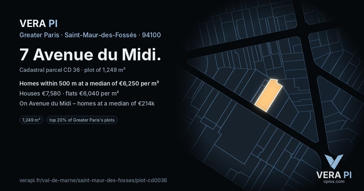 7 Avenue du Midi, Saint-Maur-des-Fossés at night – the plot lit, the parcels around coloured by the prices near them