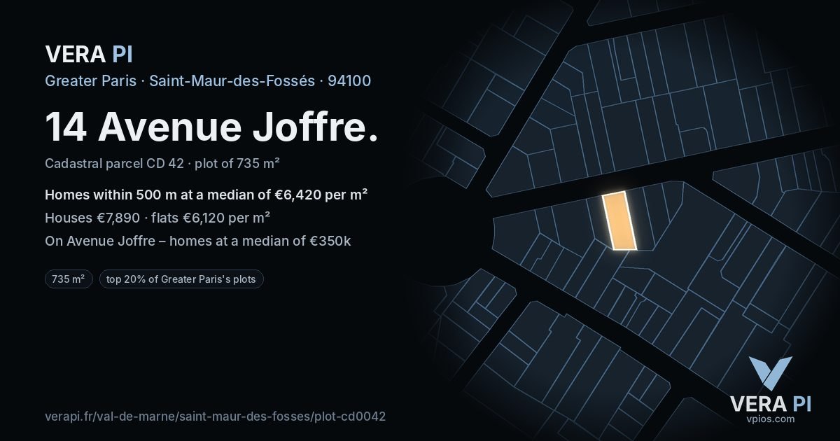14 Avenue Joffre, Saint-Maur-des-Fossés at night – the plot lit, the parcels around coloured by the prices near them