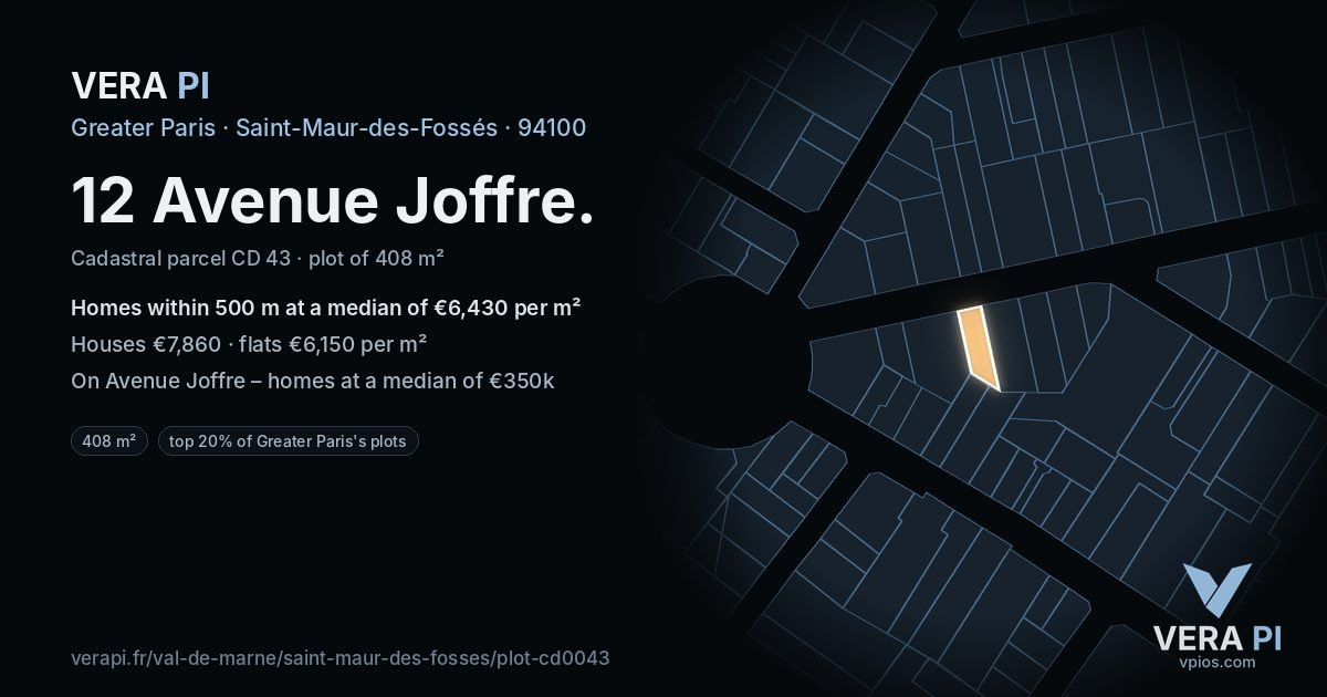 12 Avenue Joffre, Saint-Maur-des-Fossés at night – the plot lit, the parcels around coloured by the prices near them