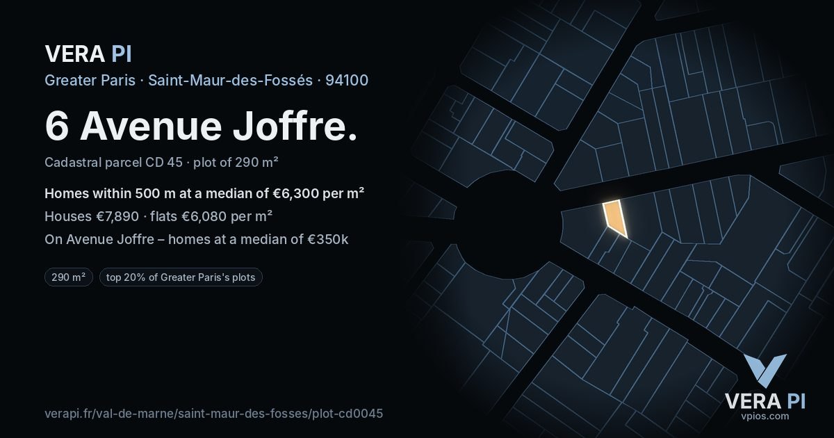 6 Avenue Joffre, Saint-Maur-des-Fossés at night – the plot lit, the parcels around coloured by the prices near them