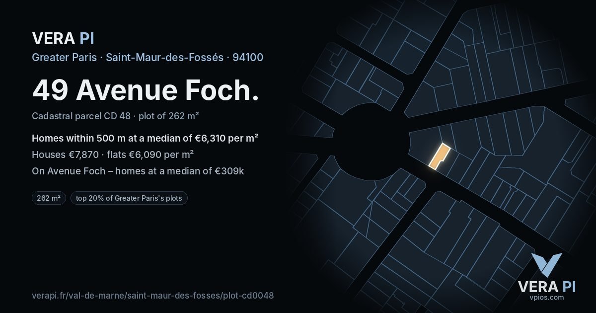 49 Avenue Foch, Saint-Maur-des-Fossés at night – the plot lit, the parcels around coloured by the prices near them