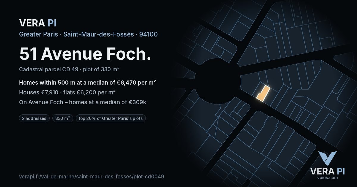 51 Avenue Foch, Saint-Maur-des-Fossés at night – the plot lit, the parcels around coloured by the prices near them