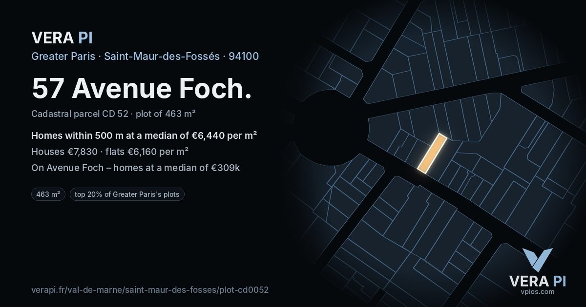57 Avenue Foch, Saint-Maur-des-Fossés at night – the plot lit, the parcels around coloured by the prices near them