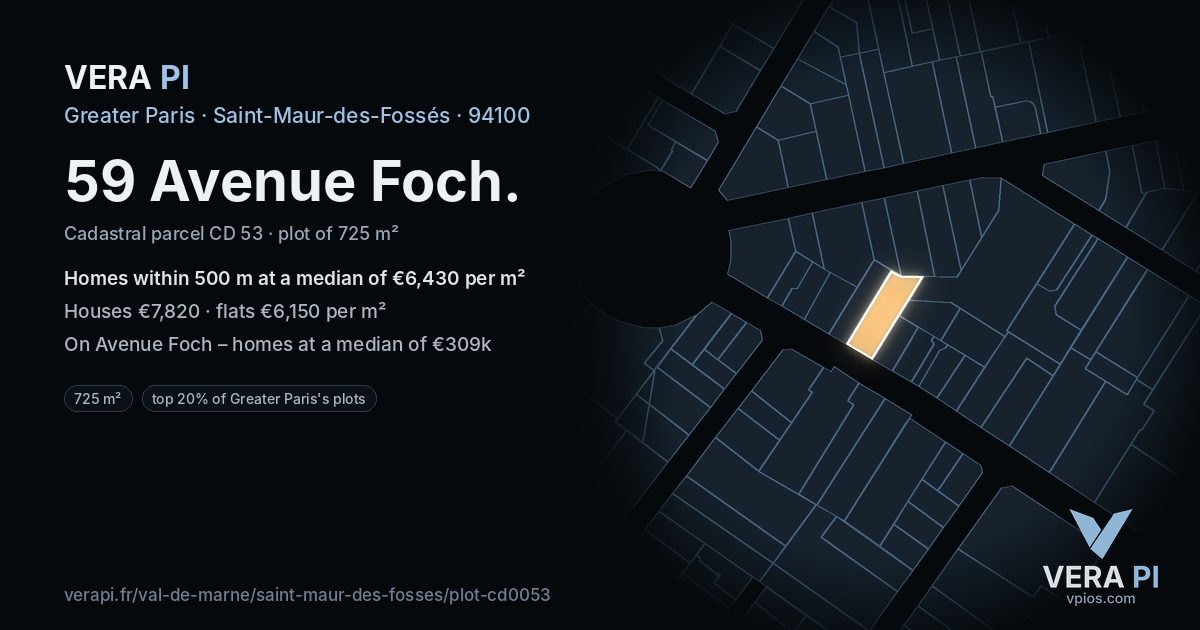 59 Avenue Foch, Saint-Maur-des-Fossés at night – the plot lit, the parcels around coloured by the prices near them