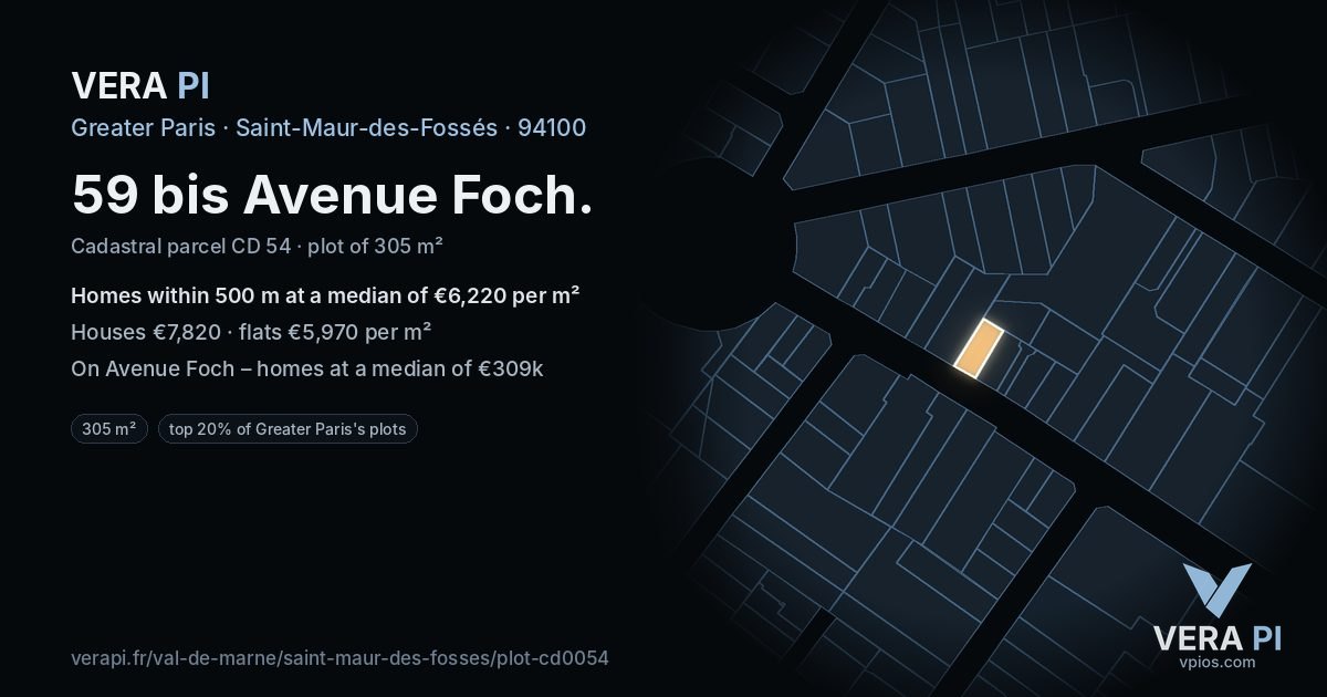 59 bis Avenue Foch, Saint-Maur-des-Fossés at night – the plot lit, the parcels around coloured by the prices near them