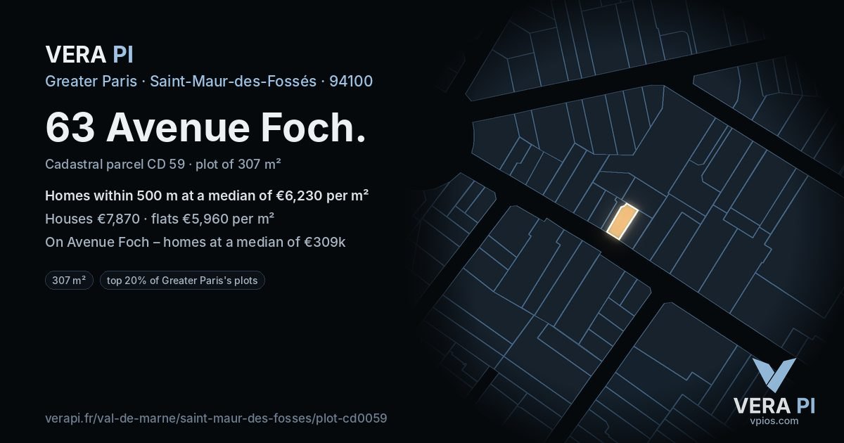 63 Avenue Foch, Saint-Maur-des-Fossés at night – the plot lit, the parcels around coloured by the prices near them