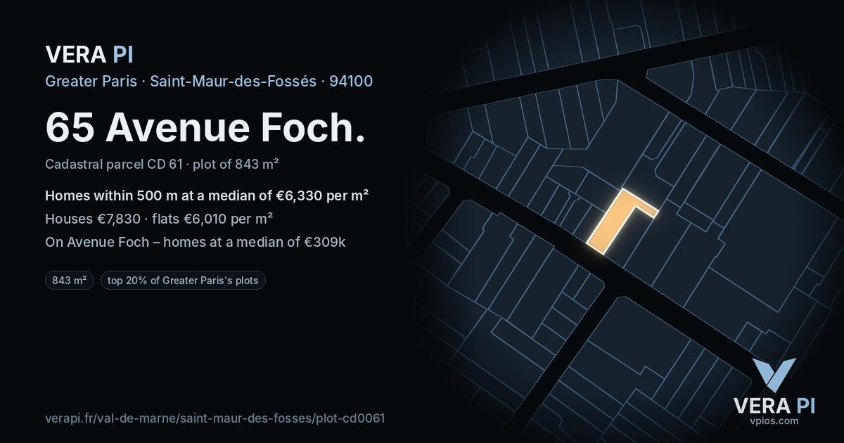 65 Avenue Foch, Saint-Maur-des-Fossés at night – the plot lit, the parcels around coloured by the prices near them