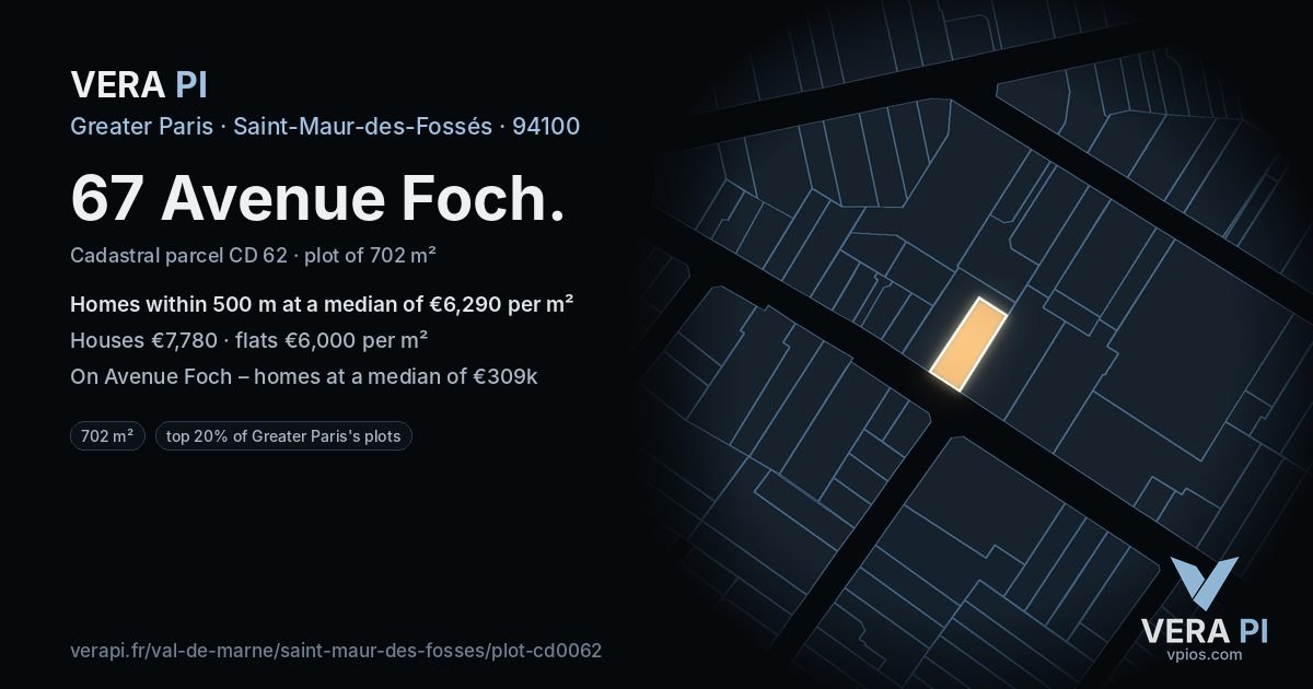 67 Avenue Foch, Saint-Maur-des-Fossés at night – the plot lit, the parcels around coloured by the prices near them