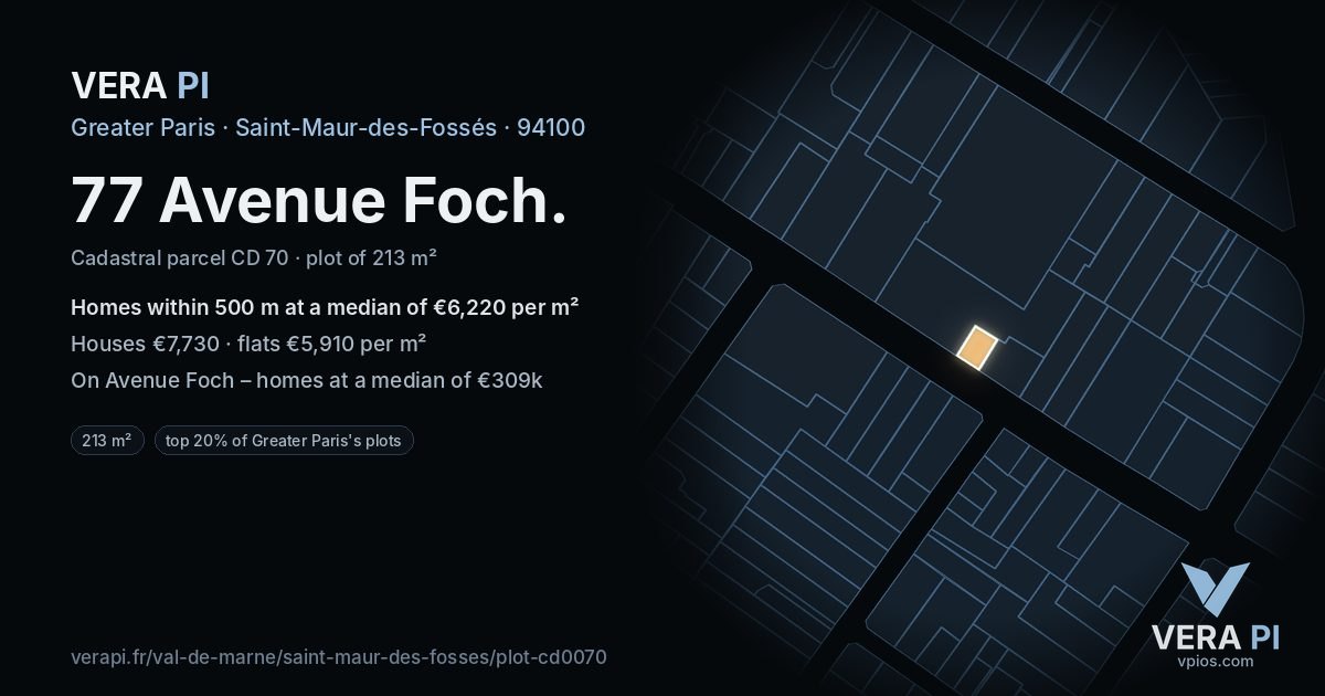 77 Avenue Foch, Saint-Maur-des-Fossés at night – the plot lit, the parcels around coloured by the prices near them