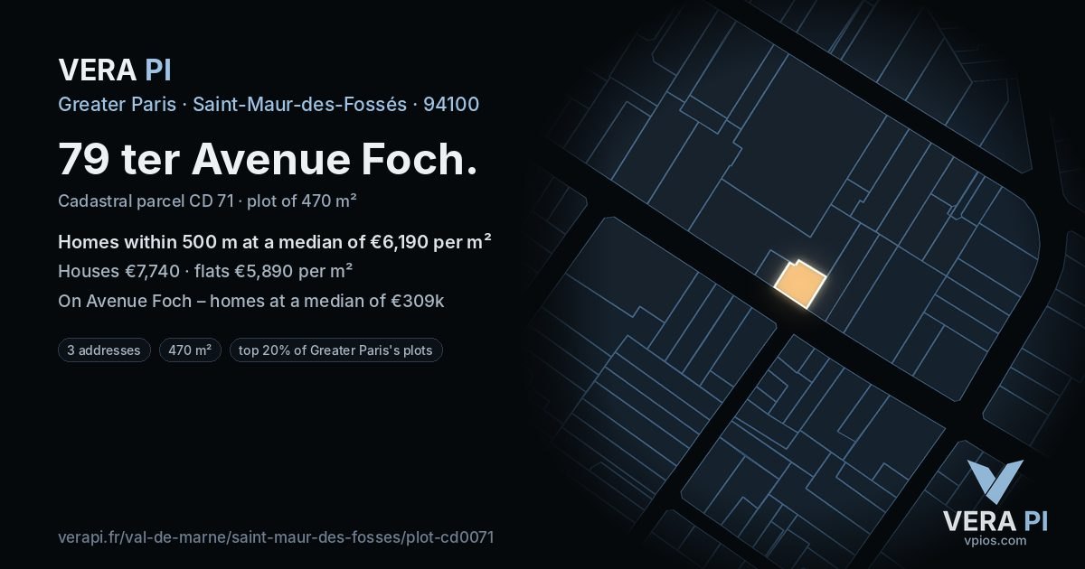 79 ter Avenue Foch, Saint-Maur-des-Fossés at night – the plot lit, the parcels around coloured by the prices near them