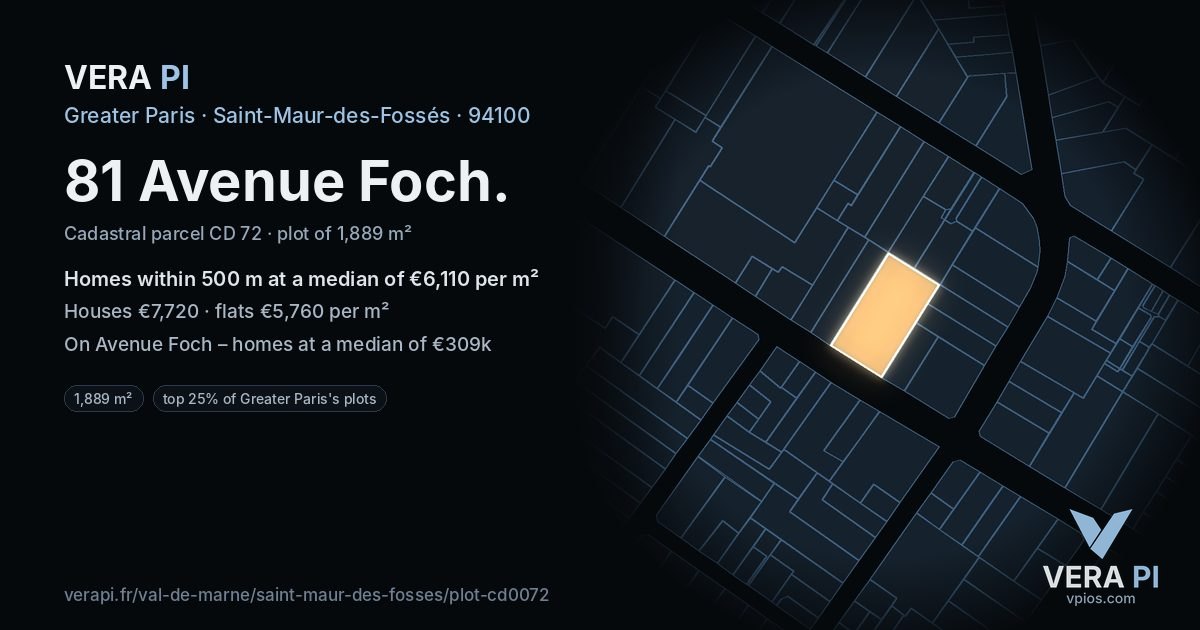 81 Avenue Foch, Saint-Maur-des-Fossés at night – the plot lit, the parcels around coloured by the prices near them
