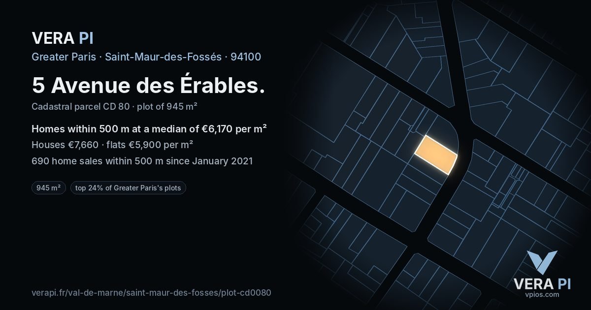5 Avenue des Érables, Saint-Maur-des-Fossés at night – the plot lit, the parcels around coloured by the prices near them
