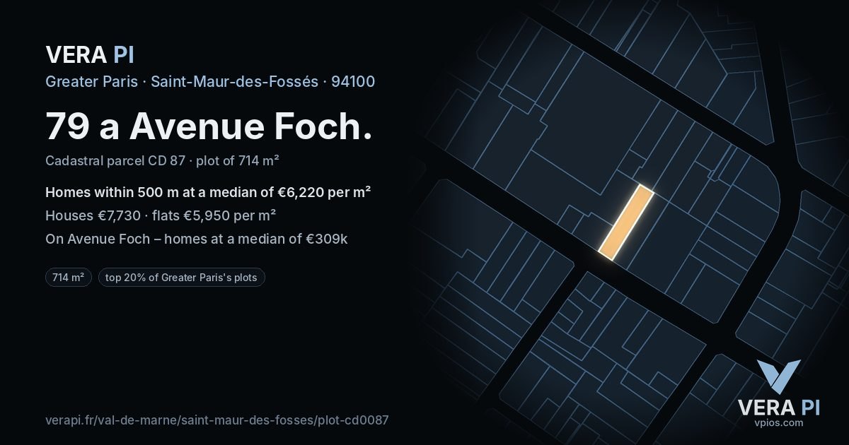 79 a Avenue Foch, Saint-Maur-des-Fossés at night – the plot lit, the parcels around coloured by the prices near them