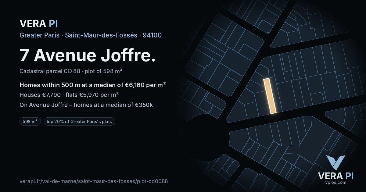7 Avenue Joffre, Saint-Maur-des-Fossés at night – the plot lit, the parcels around coloured by the prices near them
