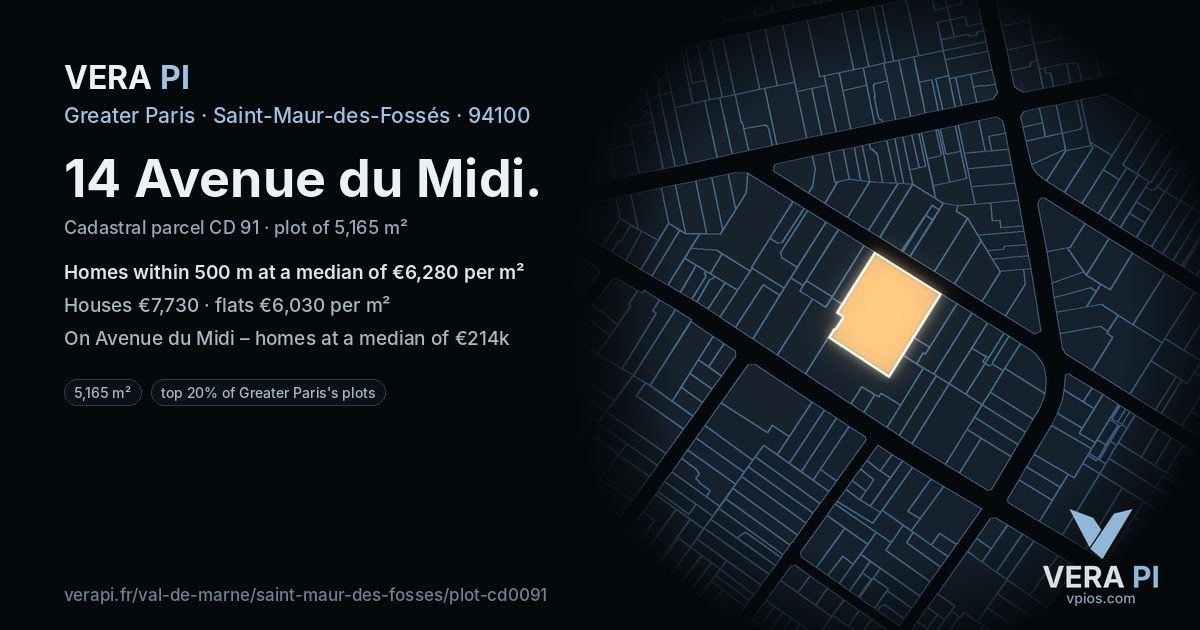 14 Avenue du Midi, Saint-Maur-des-Fossés at night – the plot lit, the parcels around coloured by the prices near them