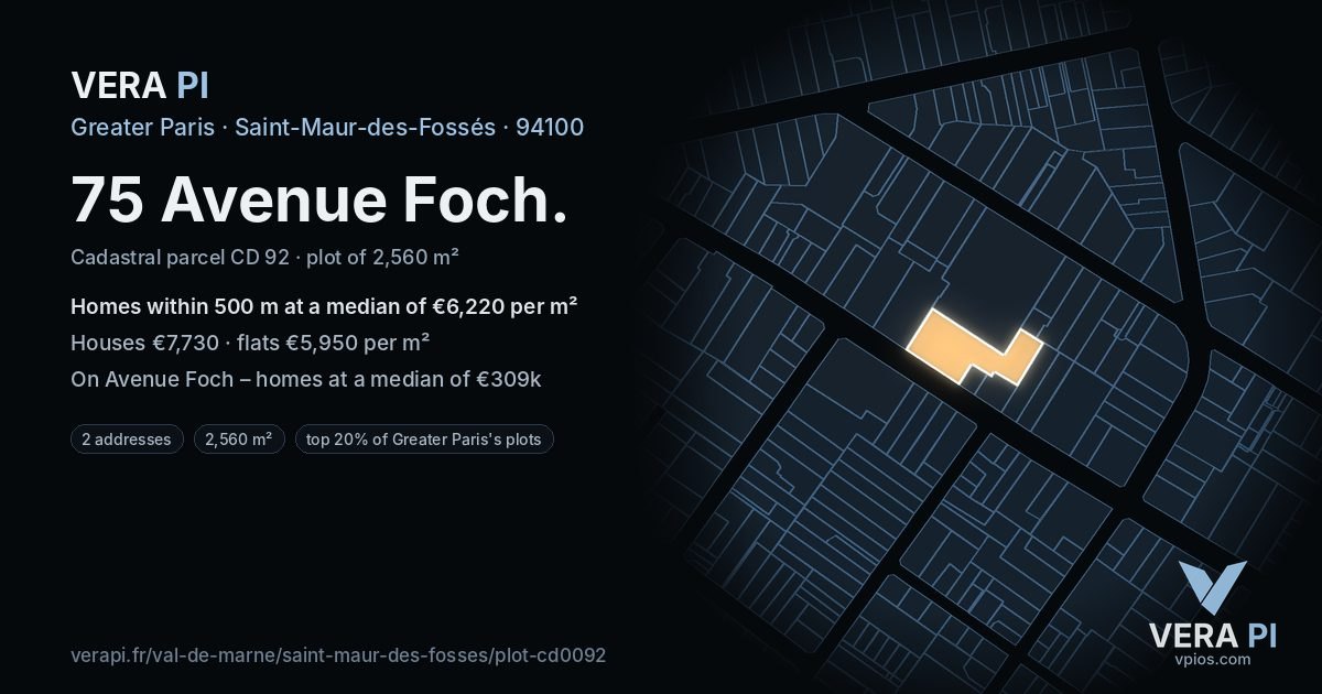 75 Avenue Foch, Saint-Maur-des-Fossés at night – the plot lit, the parcels around coloured by the prices near them