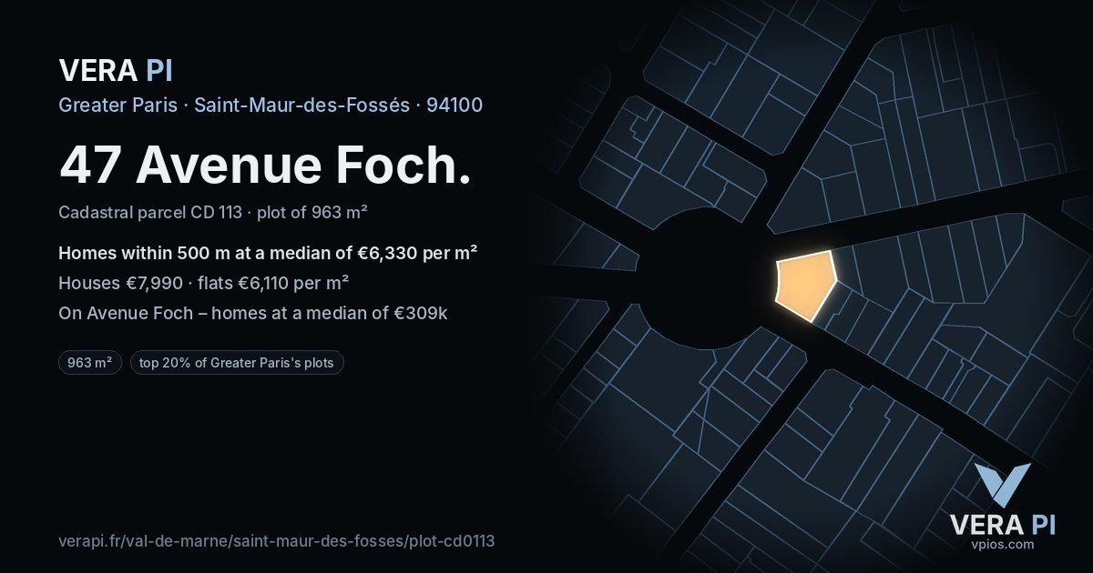 47 Avenue Foch, Saint-Maur-des-Fossés at night – the plot lit, the parcels around coloured by the prices near them